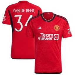 Manchester United Cup adidas Home Shirt 2023-24 with Van De Beek 34 printing