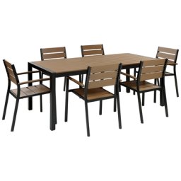 Gartenmöbel Set Hellbraun Aluminium und Kunstholz 6-Sitzer Modern Terrasse Outdoor Ausstattung Möbel