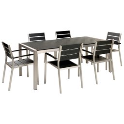 Gartenmöbel Set Schwarz Aluminium und Kunstholz 6-Sitzer Modern Terrasse Outdoor Ausstattung Möbel