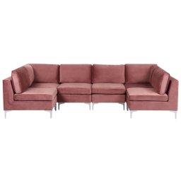 Modulares Sofa U-Form Rosa Polsterbezug aus Samtstoff Metallbeine Wohnzimmer Salon Wohnlandschaft