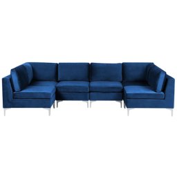Modulares Sofa U-Form Blau Polsterbezug aus Samtstoff Metallbeine Wohnzimmer Salon Wohnlandschaft