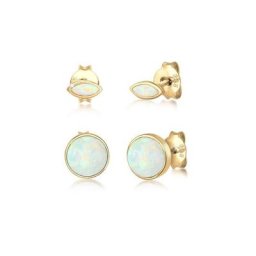 Elli Ohrring-Set Stecker Set Marquise Kreis Opal Stein 925er Silber