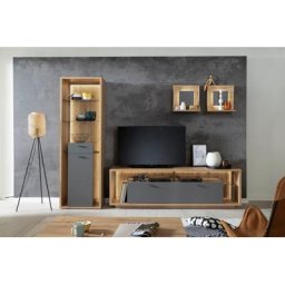 MCA furniture Wohnwand Lizzano, (Set, 4-St), im modernen Landhausstil mit 3-D Rückwand, wahlweise mit Beleuchtung