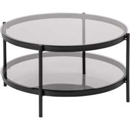andas Couchtisch Bayern, Rauchfarbene Glastischplatte, Metallgestell, Ablageboden, runde Form
