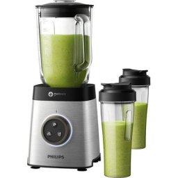 Philips Standmixer HR3655/00, 1400 W, ProBlend 6 3D Technologie, 2 Liter Glasbehälter, 2x Trinkflaschen