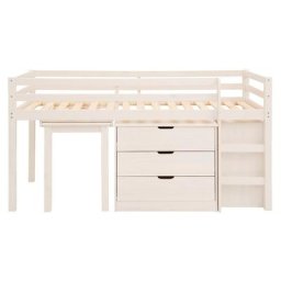 Lüttenhütt Hochbett Alpi Mit Lattenrost, Leiter, Regal, Kommode u. ausziehbarem Schreibtisch