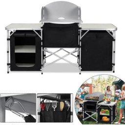 Campingküche Faltbar Campingschrank mit Aluminiumgestell, Staufächer, Tischaufsatz inkl.
