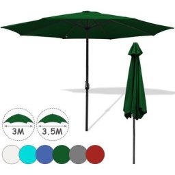 Hengda Ø300cm Sonnenschirm Solar-Beleuchtung UV-Schutz UV30+ Rund Marktschirm mit Handkurbel