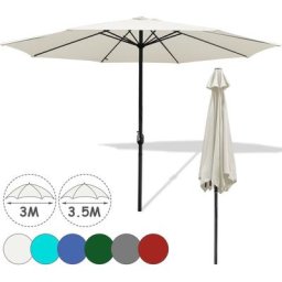 300cm Sonnenschirm Solar-Beleuchtung UV-Schutz UV30+ Rund Marktschirm mit Handkurbel Ampelschirm