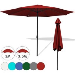 300cm Sonnenschirm Solar-Beleuchtung UV-Schutz UV30+ Rund Marktschirm mit Handkurbel Ampelschirm