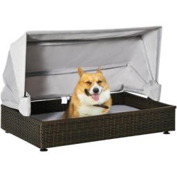 PawHut Rattan Hundehütte mit Dach Hundeliege Hundehaus Haustierbett Hundebett Hundekorb Hundesofa