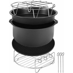Monzana Heißluftfritteuse Zubehör 8tlg. Fritteuse Set inkl. Brotbackkorb 3,6L Pizzapfanne