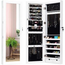 Schmuckschrank mit LED-Beleuchtung, Schmuckregal mit Spiegel, Spiegelschrank