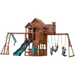 Spielturm Skyfort ii aus Holz xxl Spielhaus für Kinder mit Rutsche, Schaukel, Trapezstange,