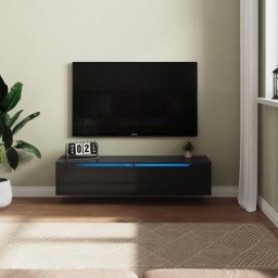 1400mm TV-Lowboard 2 Türen Moderner hochglänzender hängender TV-Schrank mit Umgebungslicht für