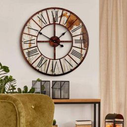 Lautlose xxl Wanduhr Vintage 70cm ø Holzuhr große leise hdf Wanduhren Quarz Uhrwerk - Braun