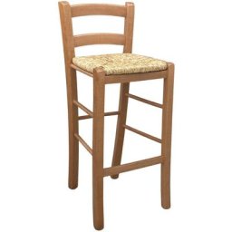 Okaffarefatto - Holzhocker in heller Walnussfarbe mit Strohrückenlehne, h 67 cm