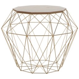 Beistelltisch Hellbraun und Gold MDF-Platte Holzoptik Pulverbeschichtetes Metall Originelle Konstruktion Diamantförmig Gitterkorb Modern