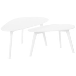 Couchtisch Set Weiß/Weiß Zweiteilig MDF-Platte Birkenholz Großer Couchtisch Kleiner Couchtisch Wohnzimmer