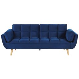 Schlafsofa 3-Sitzer Samtstoff Dunkelblaues Schlaffunktion Retro Design Zierkissen Wohnzimmer