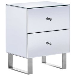 Nachttisch Spiegeleffekt Glas MDF Platte 48 x 35 x 60 cm Glamourös Spiegeleffekt Geräumige Schubladen Dekorativ Funktional Schlafzimmer