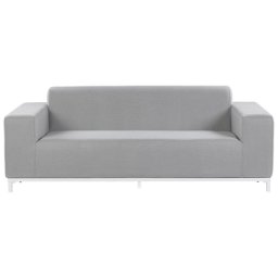 Gartensofa Hellgrau Stoffbezug 3-Sitzer mit Weißem Metallgestell Modern Möbel Outdoor Indoor Garten Terrasse Ausstattung Sitzmöbel