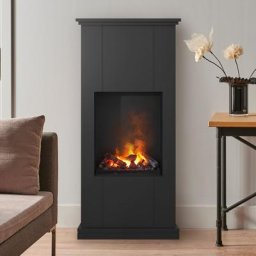Noble Flame NEW ORLEANS [Stand-Elektrokamin Opti-myst]: Schwarz-grau - Kieswanne mit schwarzen Steinen - Brennraum: Schwarz, pulverbeschichtet