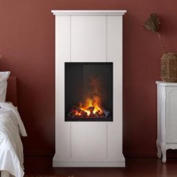 Noble Flame NEW ORLEANS [Stand-Elektrokamin Opti-myst]: Weiß (warm) - Kieswanne mit weißen Steinen - Brennraum: Schwarz, spiegelnd