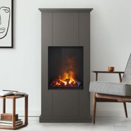 Noble Flame NEW ORLEANS [Stand-Elektrokamin Opti-myst]: Quarzgrau - Kieswanne mit schwarzen Steinen - Brennraum: Schwarz, pulverbeschichtet
