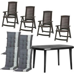 Jardin Garten-Essgruppe Aruba / Elise, (Set, 9-tlg), bestehend aus 4 Sessel, 4 Auflagen und 1 Tisch