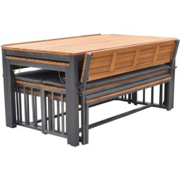 MERXX Garten-Essgruppe Milos, (Set, 10-tlg), 4 Sitzbänke, inkl. Sitzkissen, 2 Tische