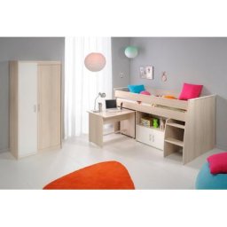 Parisot Jugendzimmer-Set Charly, (Set, 3-St., Kleiderschrank und ein halbhohes Bett (inkl. Schreibtisch) und Kommode), Bett mit herausziehbarem Schreibtisch auf Rollen