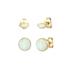 Elli Elli Ohrringe Stecker Set Marquise Kreis Opal Stein 925er Silber Damen