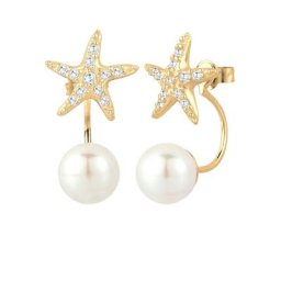 Elli Elli Ohrringe Front-Back Seestern Trend Zirkonia Perle vergoldet Damen