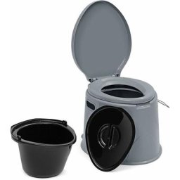 GOPLUS 5L Campingtoilette, Tragbare Toilette, Reisetoilette mit Toilettenpapierhalter, Nottoilette