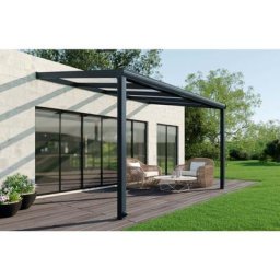 Terrassenüberdachung Soleil Glas aus Aluminium in Schwarz Markise Pavillon, b 407 x t 250 cm