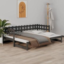 Maisonchic - Tagesbett Ausziehbar Doppelbett Bett für Schlafzimmer Grau 2x(90x190) cm Massivholz
