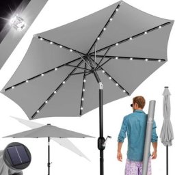 Kesser - Sonnenschirm Balkonschirm led Solar mit Kurbel Inkl. 2in1 Schutzhülle Transporttasche,