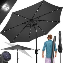 Kesser - Sonnenschirm Balkonschirm led Solar mit Kurbel Inkl. 2in1 Schutzhülle Transporttasche,