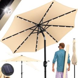 Kesser - Sonnenschirm Balkonschirm led Solar mit Kurbel Inkl. 2in1 Schutzhülle Transporttasche,
