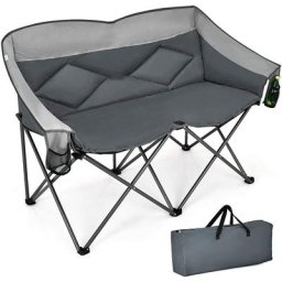 Campingstuhl für 2 Personen, Klappstuhl mit gepolstertem Sitz, Rückenlehne & Armlehnen,