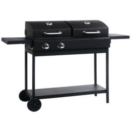 Gas- und Holzkohle-Grill mit 2 Brennern Vidaxl Schwarz