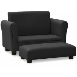 Vidaxl - Kindersofa mit Hocker Schwarz Kunstleder Schwarz