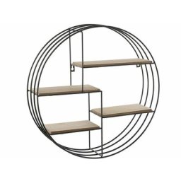 Wandregal rund Metall schwarz Holzoptik hellbraun 4 Fächer Loft Stil Sandia - Heller Holzfarbton