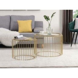 Couchtisch 2er-Set - Metall & Glas - Goldfarben - ferida - Goldfarben