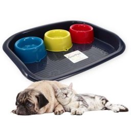 Garpet - Futterstation Hund 3 Näpfe Futterbar mit Rückwand Spritzschutz Hundebar Futternapf