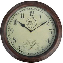 Bahnhofsuhr mit Thermometer 30,5 cm TF007 Esschert Design Braun