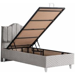 Trend Boxspringbett mit Kopfteil, 90x200 cm, Hellgrau - Grau