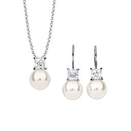 Nenalina Nenalina Schmuckset Zirkonia Synthetische Perle 925 Silber Schmuck-Set Damen