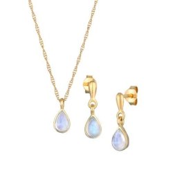 Elli PREMIUM Elli PREMIUM Schmuckset Mondstein Tropfen Kette Ohrhänger 925 Silber Schmuck-Set Damen